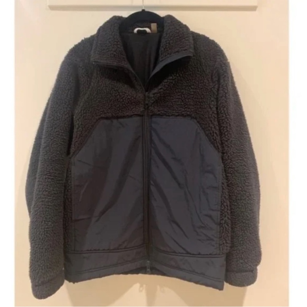 Theory Black Fuzzy Fleece Zip Up Jacket Coat [Extra Small / XS]